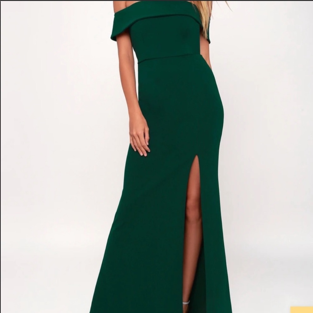 Lulu’s Forest Green Aveline Off-the-shoulder dress